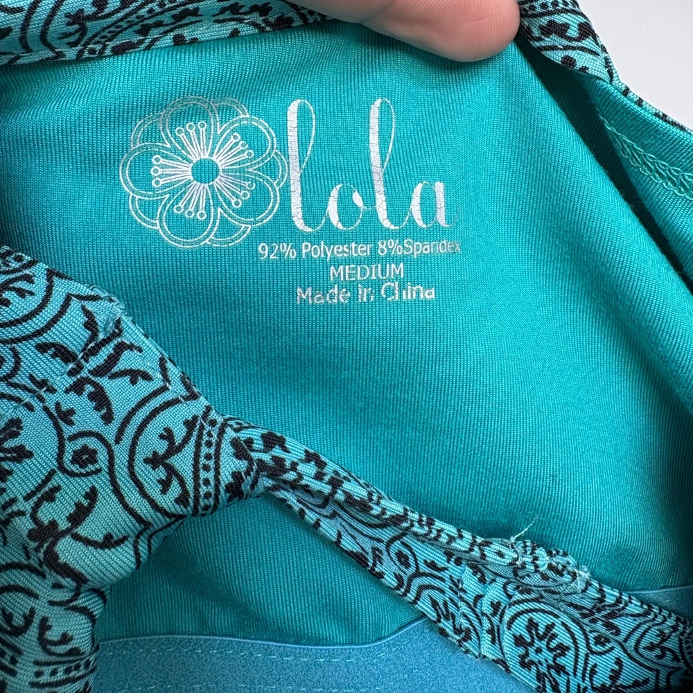 lola Teal Patchwork Mini Dress with Black & White Floral Accents - Picture 2 of 5